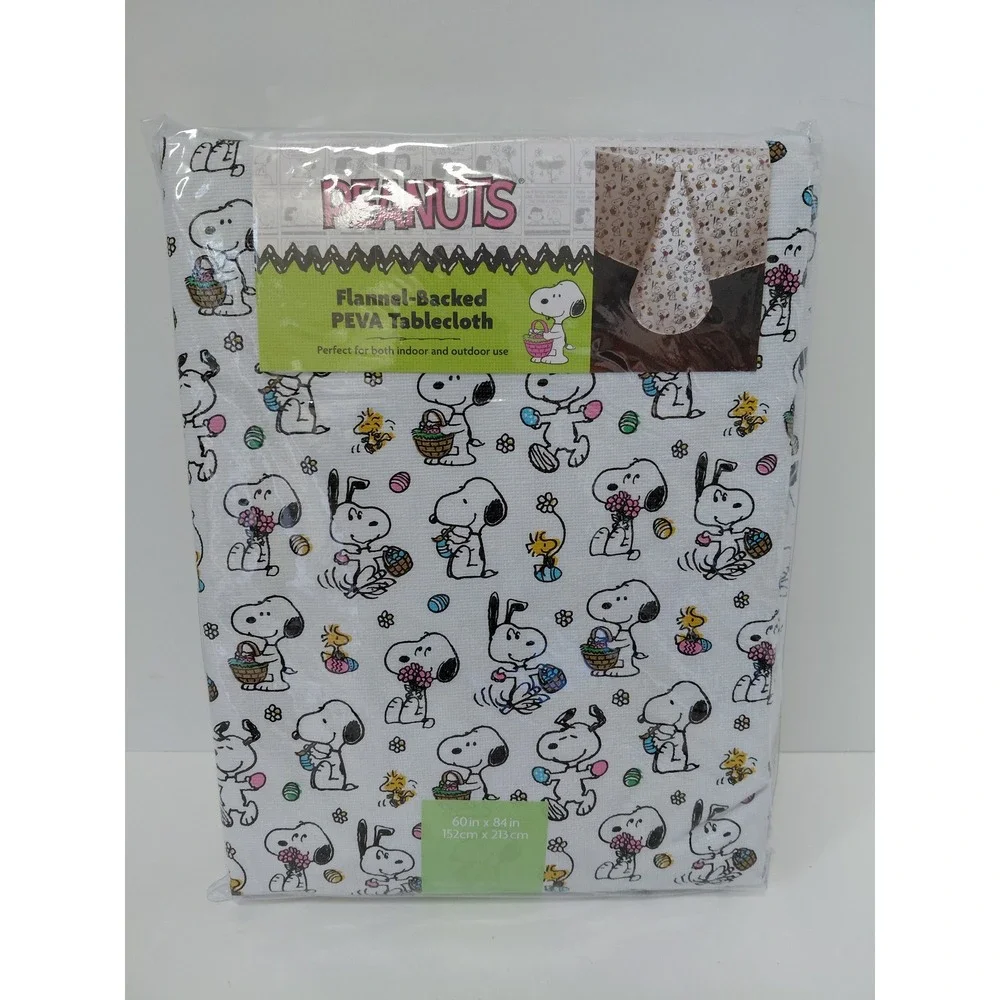 Peanuts Snoopy Woodstock Easter Tablecloth Flannel Backed PEVA 60x84 Rectangular